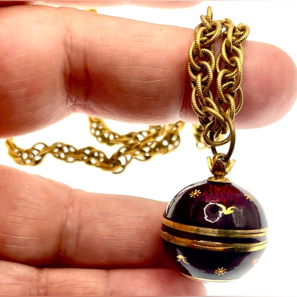 Vintage 1960s Signed Jean Perret Gold Tone Red Enamel Orb Necklace Watch Working - Picture 12 of 14